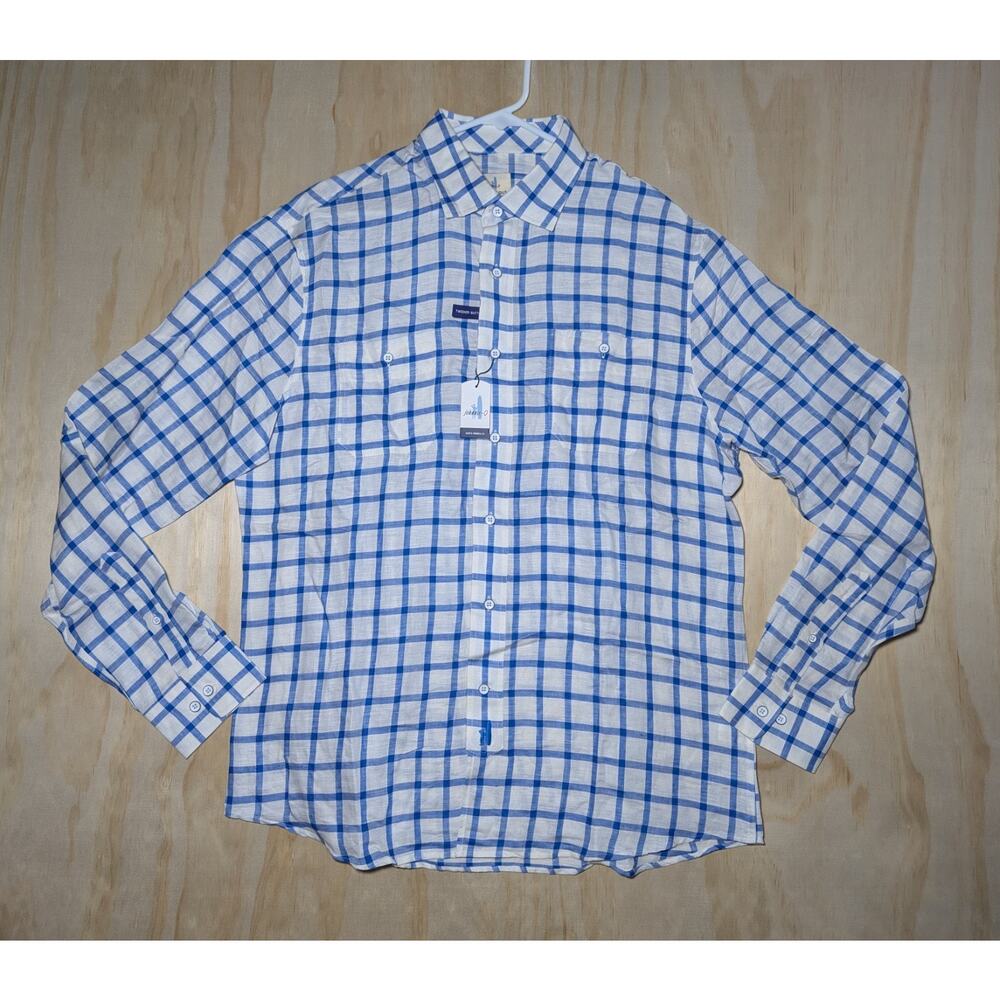 Johnnie-O Men's Large Camden Plaid Linen Blend Button Up Shirt Hangin Out NWT